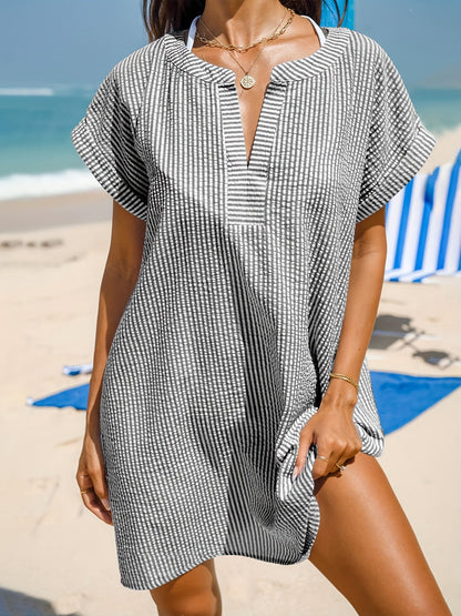 Comfortable Striped Beach Cover Up for Women with V Neck