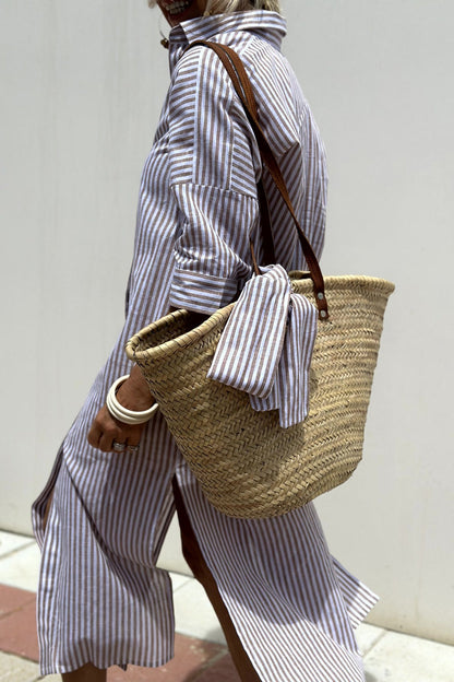 Effortless Striped Shirt Dress for Women with V Neck