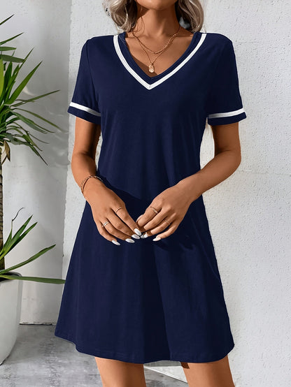 Elegant Color Block Evening Dress for Women with V Neck Shift Formal Wedding Guest Style