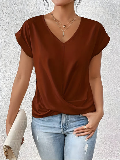 Effortless Blouse for Women with V Neck Twist Front
