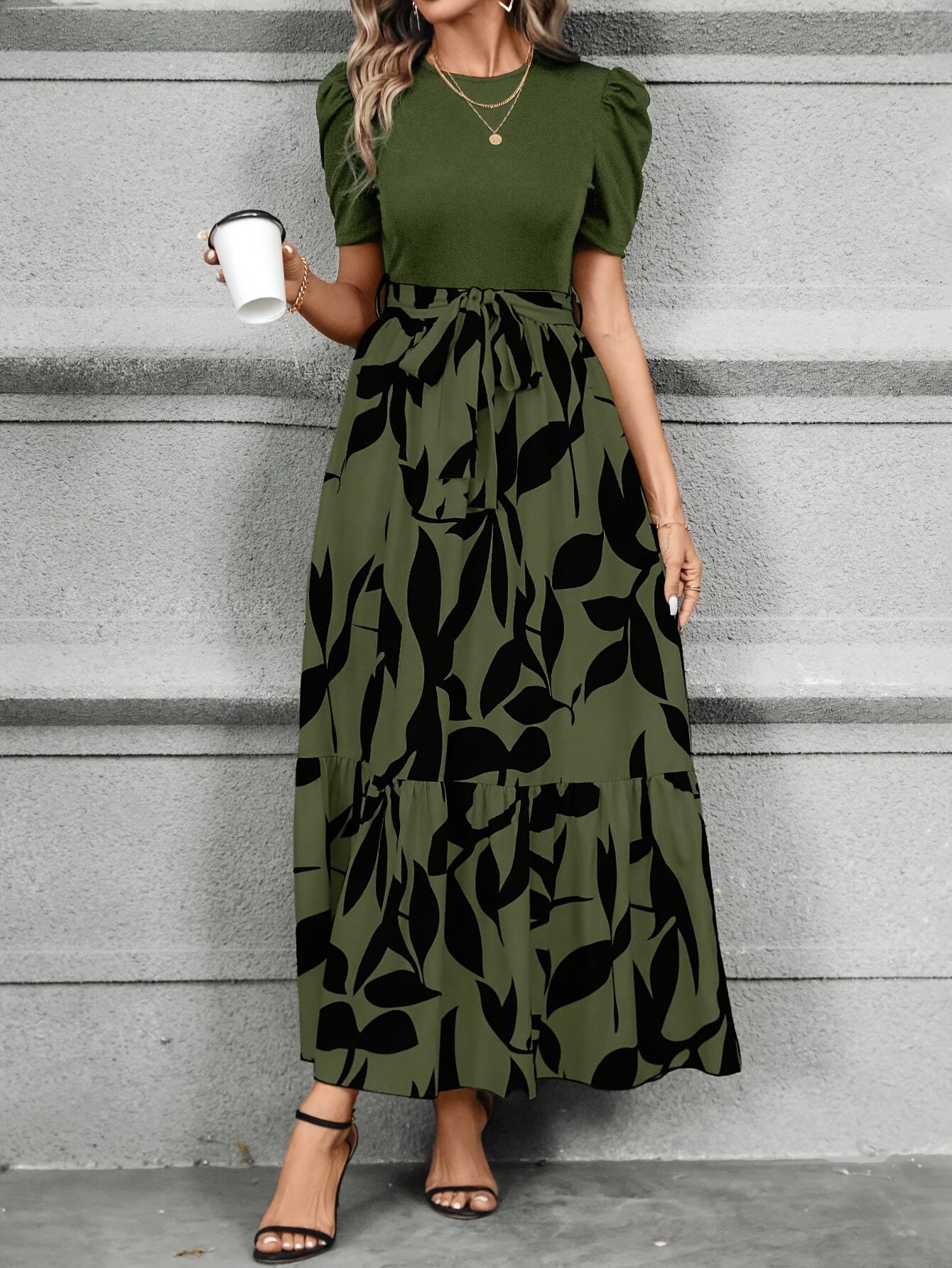 Stylish Printed Maxi Dress for Women with Tiered Casual Style