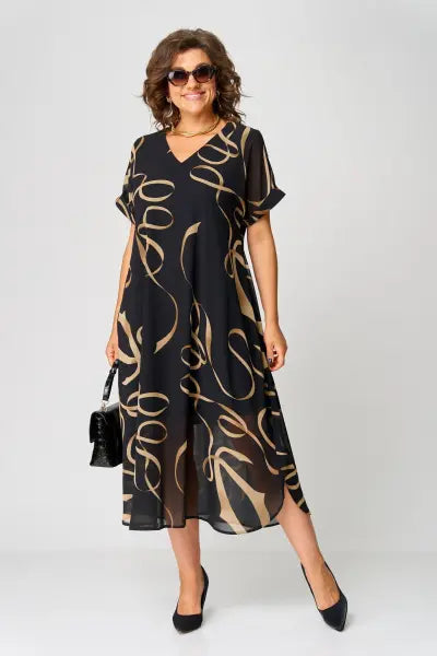 Elegant Black Evening Dress for Women with Short Sleeve Formal Wedding Guest Style