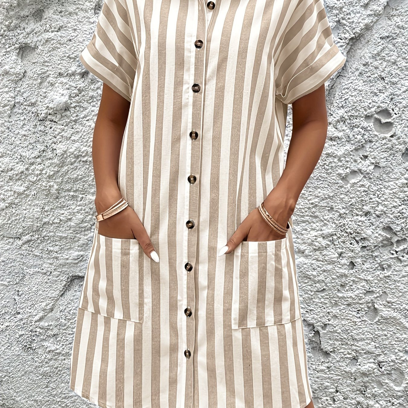 Effortless Striped Shirt Dress for Women with Short Sleeve Belted