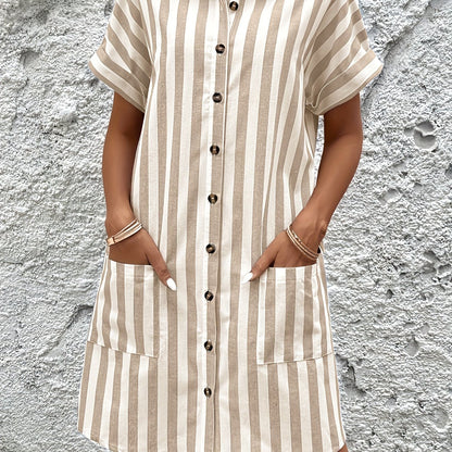 Effortless Striped Shirt Dress for Women with Short Sleeve Belted