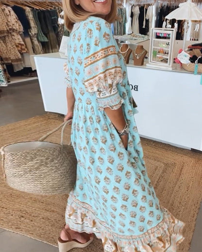Effortless Floral Dress for Women with V Neck
