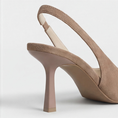 Comfortable Beige Heels for Women with Orthopedic Pointed Toe Slingback Style