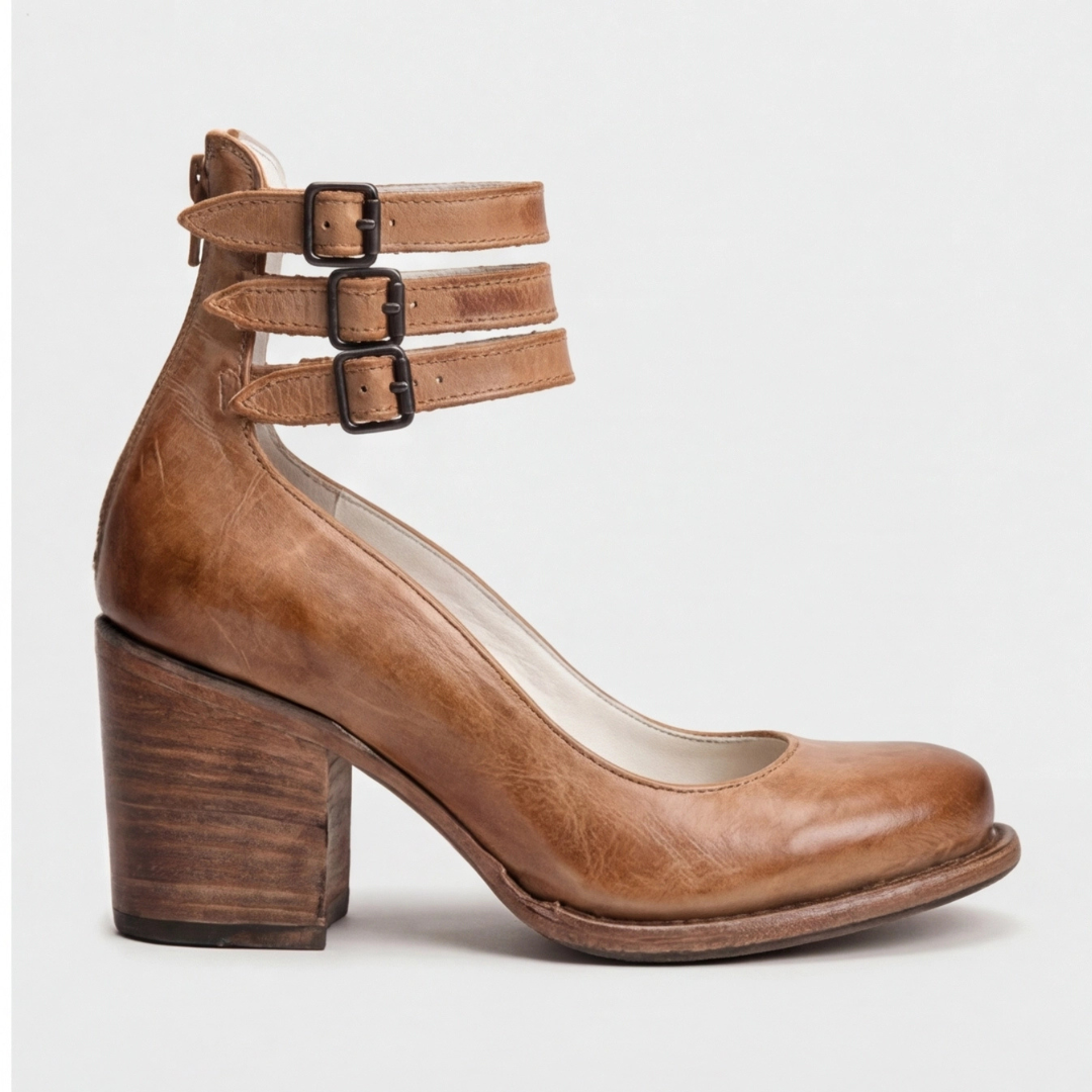Comfortable Light Brown Heels for Women with Ankle Strap Style