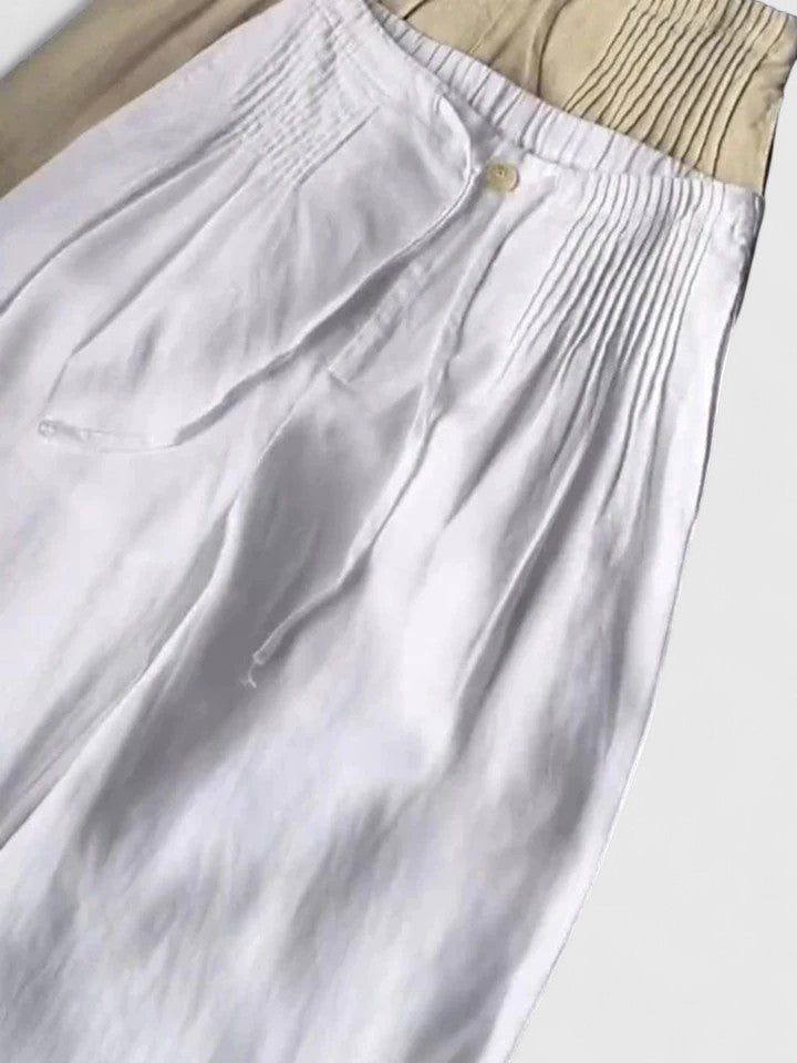 Effortless Linen Wide Leg Pants for Women with High Waist Pintuck Pleat Drawstring Casual Style