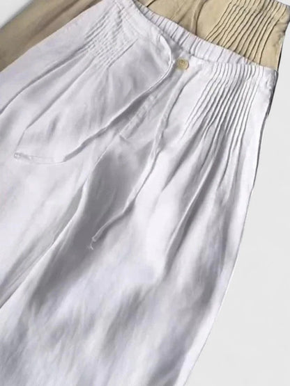Effortless Linen Wide Leg Pants for Women with High Waist Pintuck Pleat Drawstring Casual Style