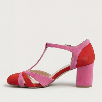 Comfortable Heels for Women with Closed Toe T Strap Ankle Style