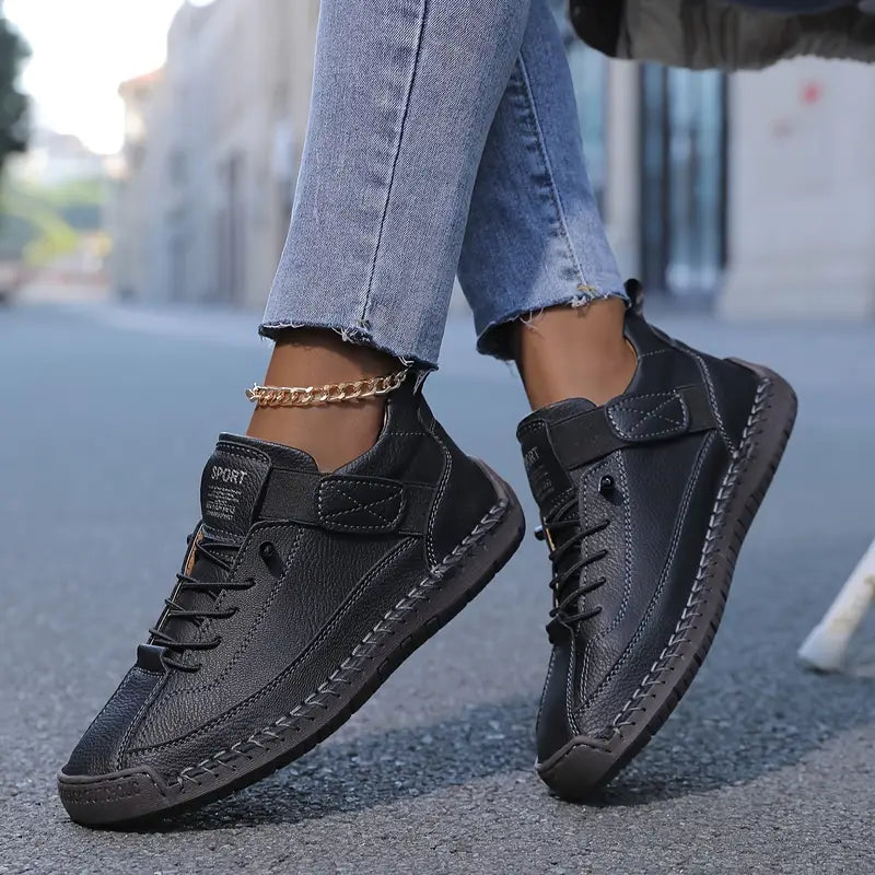 Comfortable Orthopedic Sneakers for Women with Lace Up Leather Velcro Strap Non Slip Walking Style