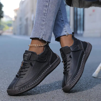 Comfortable Orthopedic Sneakers for Women with Lace Up Leather Velcro Strap Non Slip Walking Style