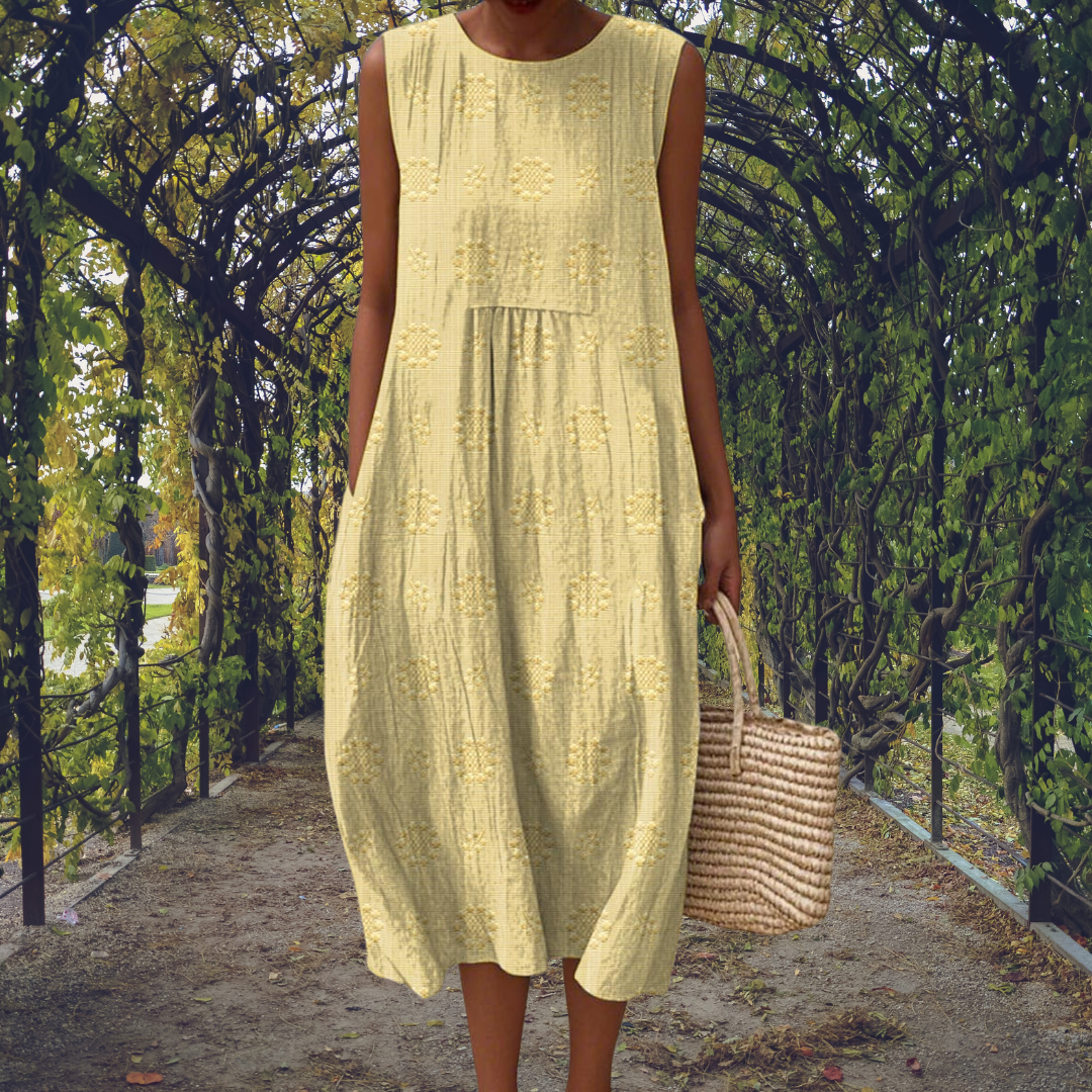 Effortless Floral Midi Dress for Women with Sleeveless Pocket