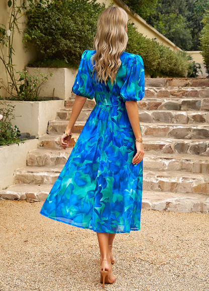 Effortless Floral Midi Dress for Women with Smocked