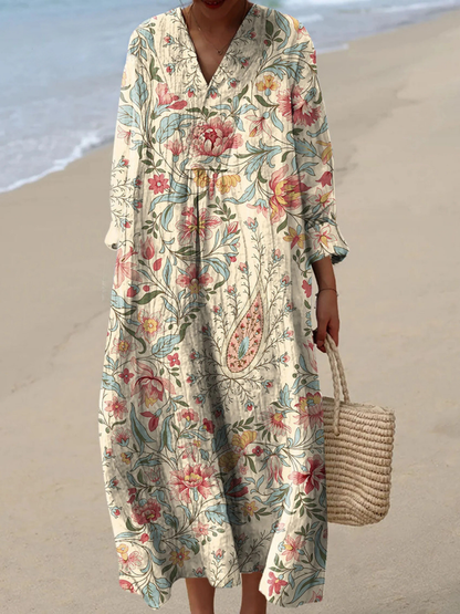 Effortless Floral Dress for Women with Long Sleeve Vintage
