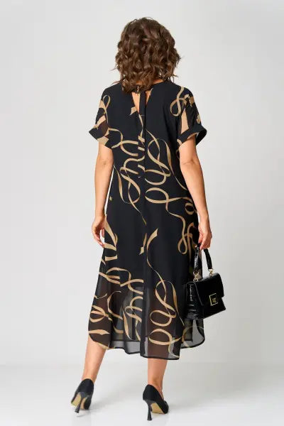 Elegant Black Evening Dress for Women with Short Sleeve Formal Wedding Guest Style