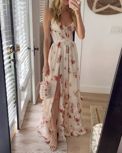 Stylish Floral Mini Dress for Women with V Neck Sleeveless