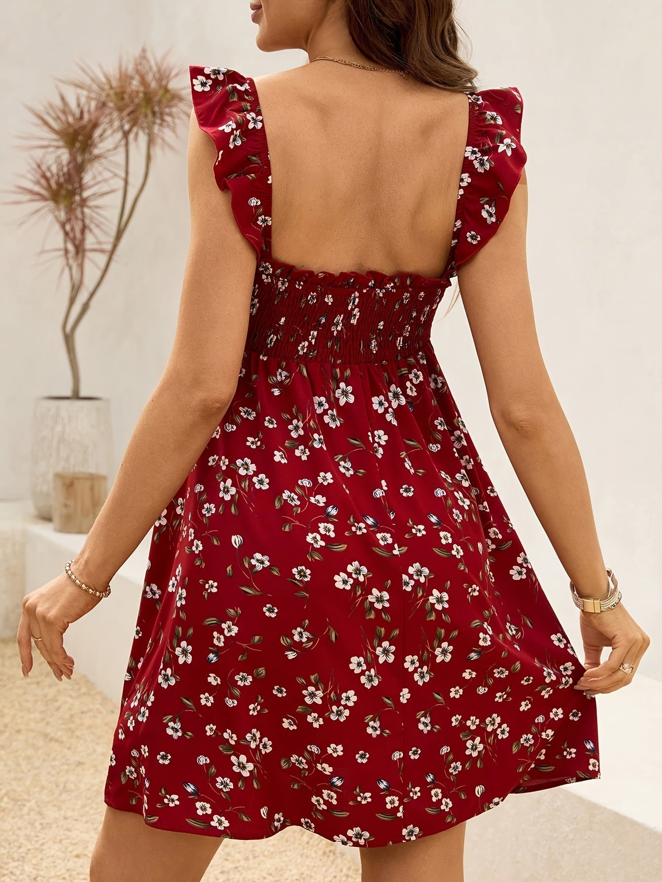 Stylish Floral Maternity Dress for Women with Smocked Bodice Ruffle Strap Sundress Casual Style