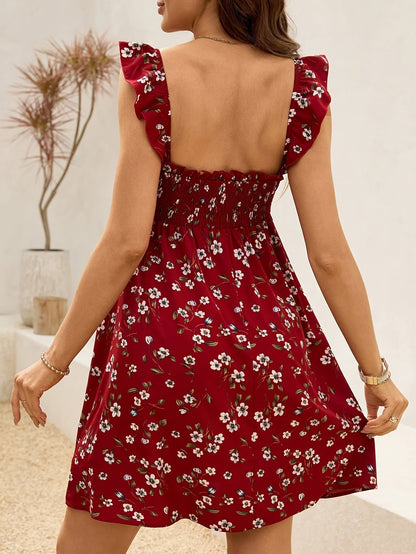Stylish Floral Maternity Dress for Women with Smocked Bodice Ruffle Strap Sundress Casual Style