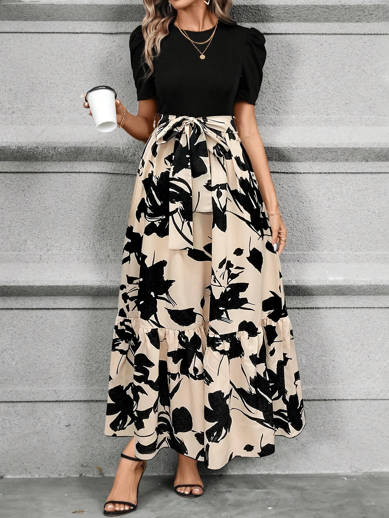 Stylish Printed Maxi Dress for Women with Tiered Casual Style