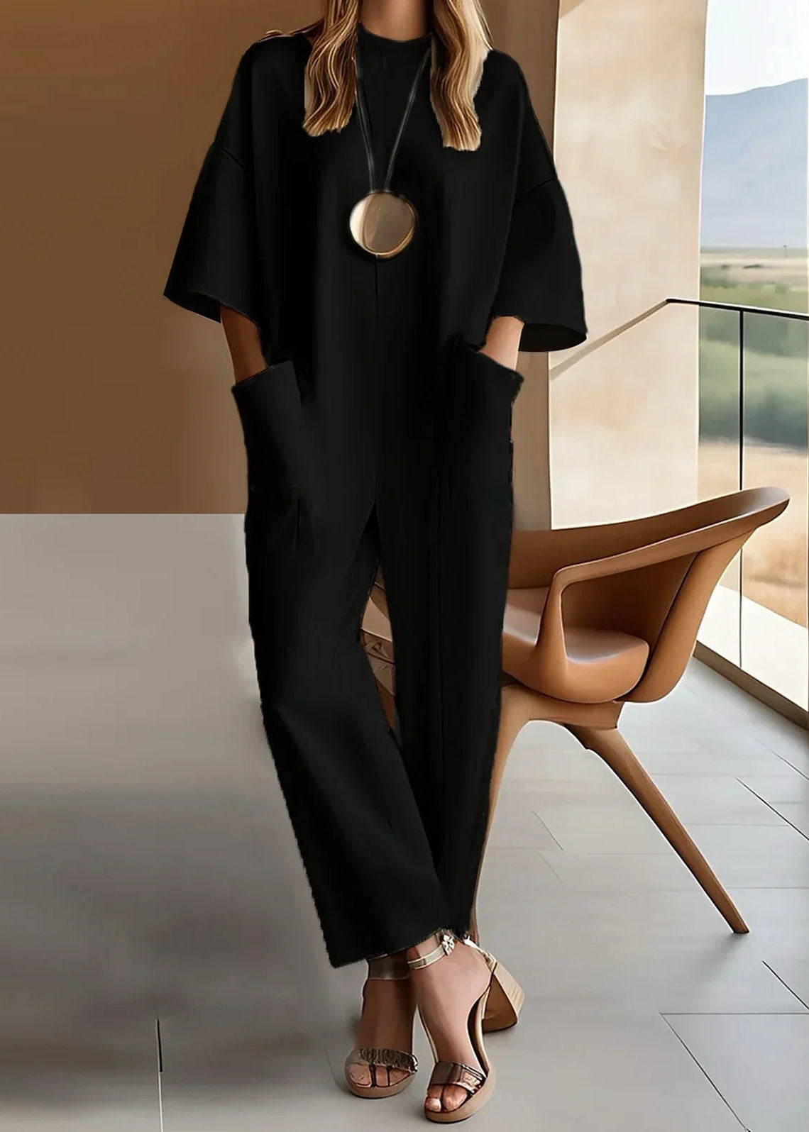 Effortless Jumpsuit for Women with Wide Sleeve Pocket