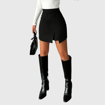 Stylish Black Mini Skirt for Women with High Waist Asymmetric Hem Fitted Pencil Business Casual Style