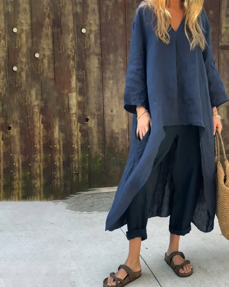 Effortless Two Piece Set for Women with V Neck
