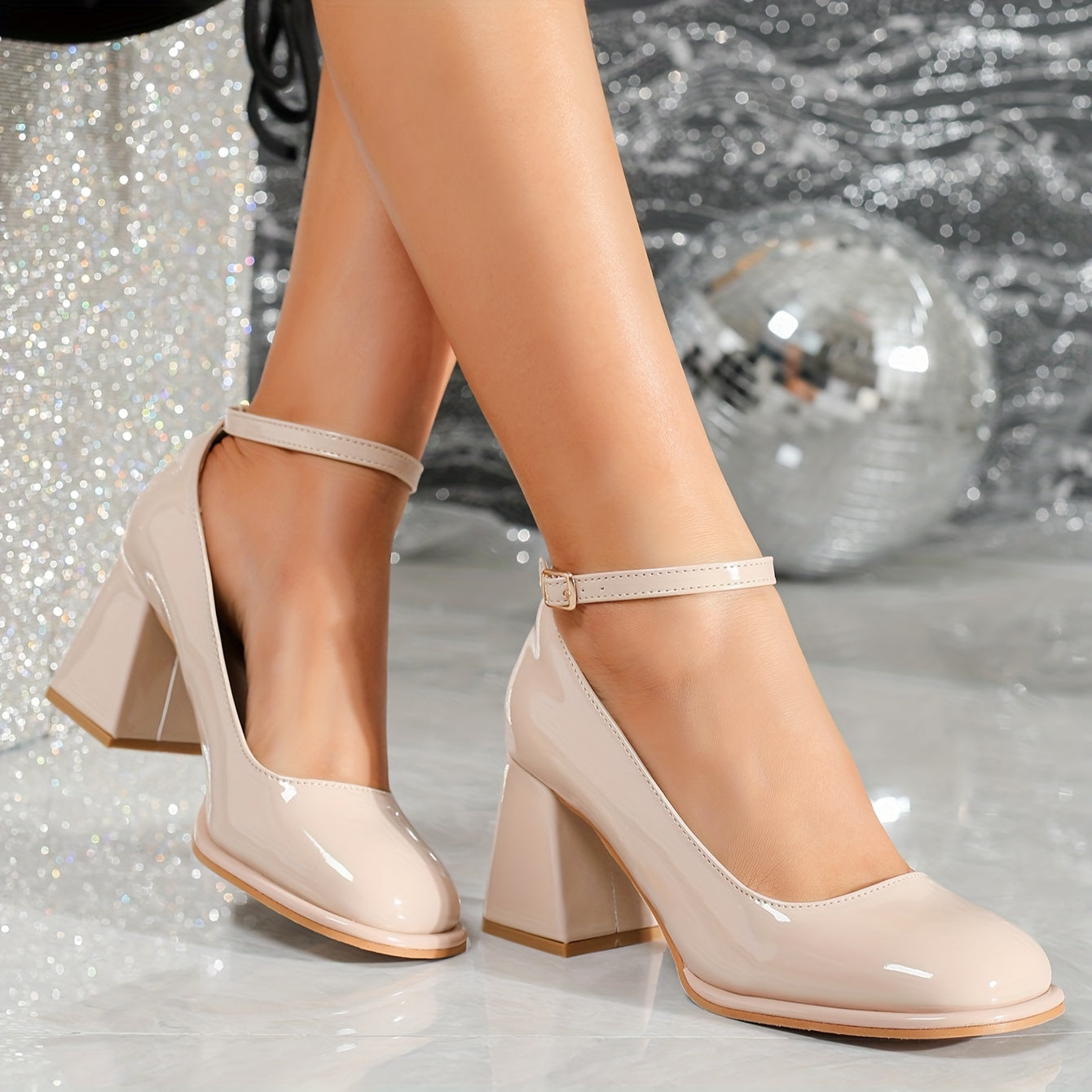 Comfortable Heels for Women with Block Heel Ankle Strap Style