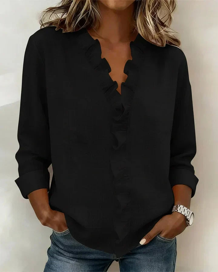 Stylish Blouse for Women with V Neck Long Sleeve Ruffled