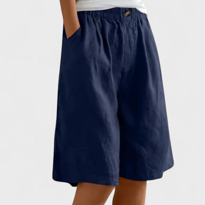 Effortless Linen Shorts for Women with High Waist Elastic Waistband Pocket Relaxed Casual Style