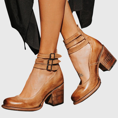 Comfortable Light Brown Heels for Women with Ankle Strap Style