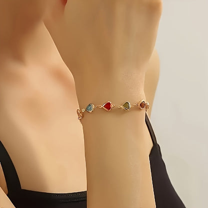 Elegant Bracelet for Women with Multicolor Heart Design