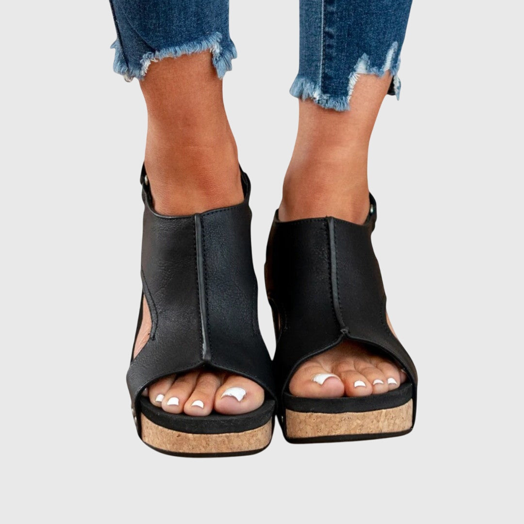 Comfortable Orthopedic Sandals for Women with Platform Wedge Open Toe Slingback Leather Casual Style