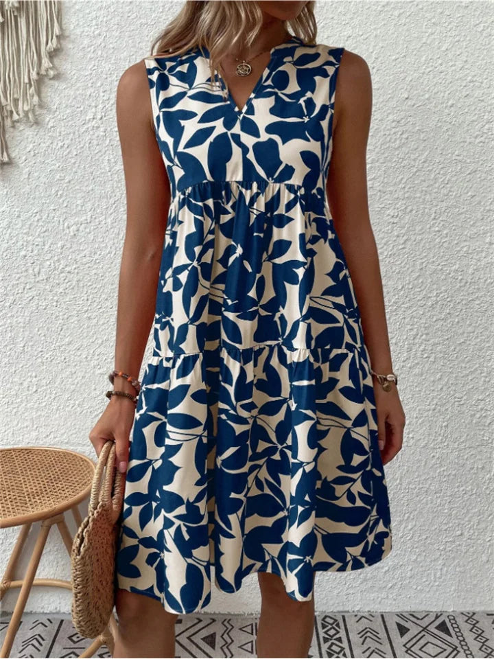 Effortless Floral Mini Dress for Women with V Neck A Line