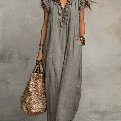 Effortless Maxi Dress for Women with V Neck Ruffled