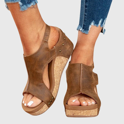 Comfortable Orthopedic Sandals for Women with Platform Wedge Open Toe Slingback Leather Casual Style