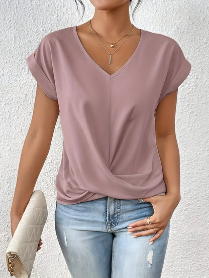 Effortless Blouse for Women with V Neck Twist Front