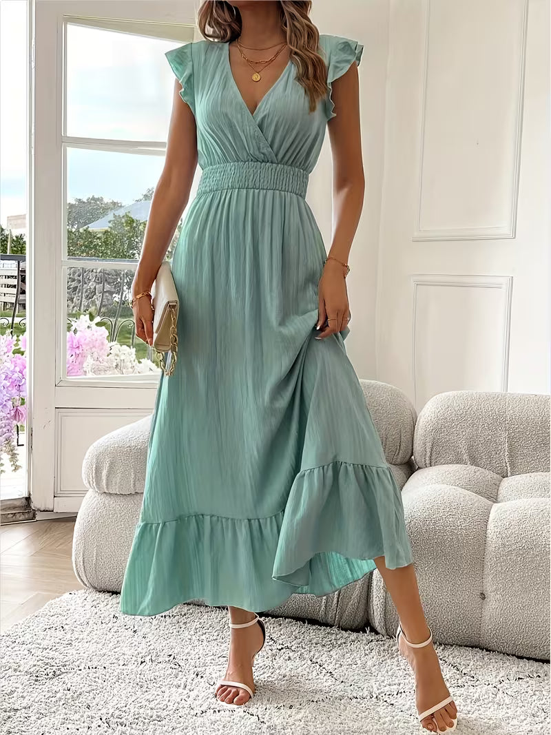 Stylish Mini Dress for Women with V Neck Sleeveless Ruffled