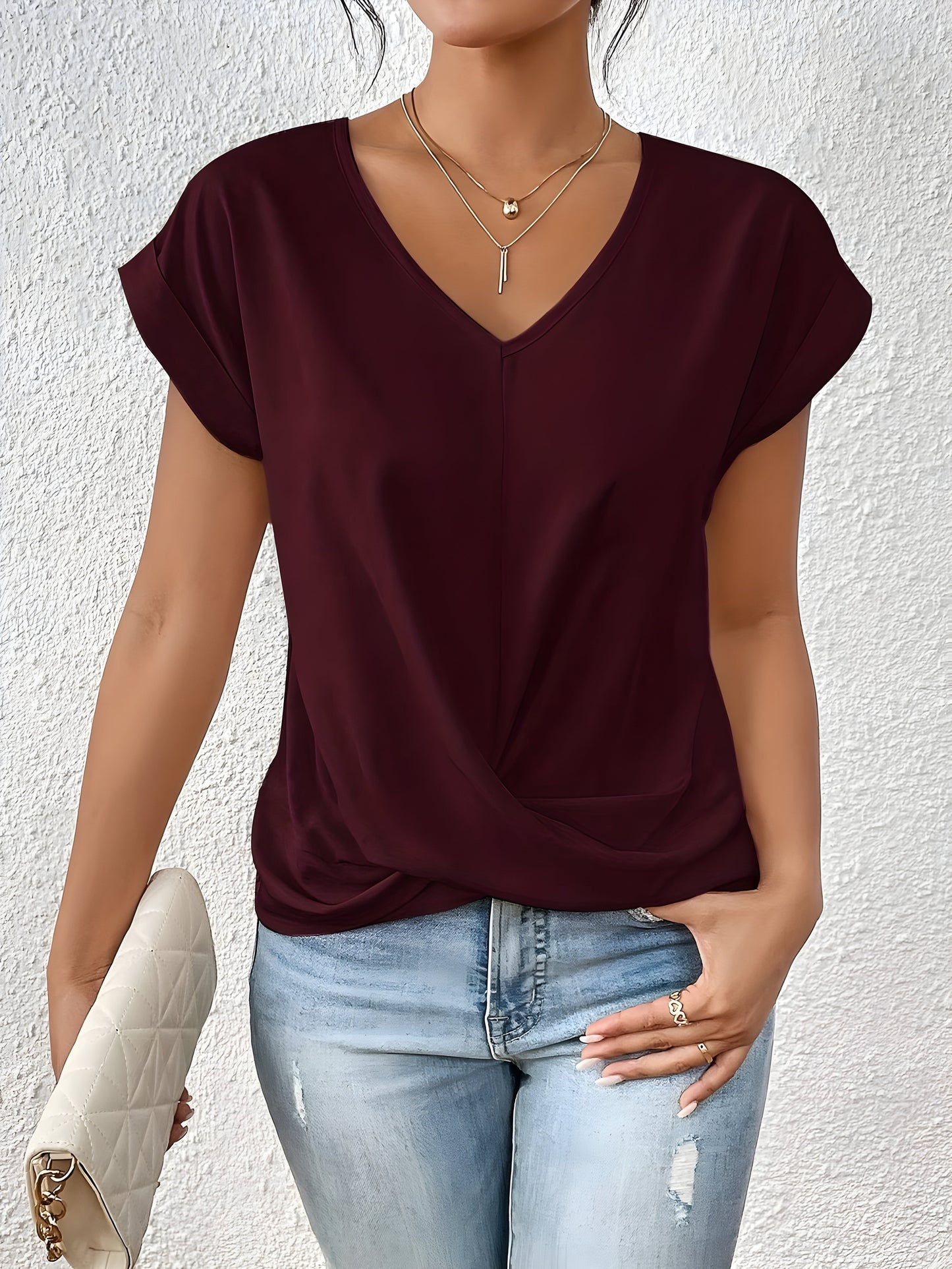 Effortless Blouse for Women with V Neck Twist Front