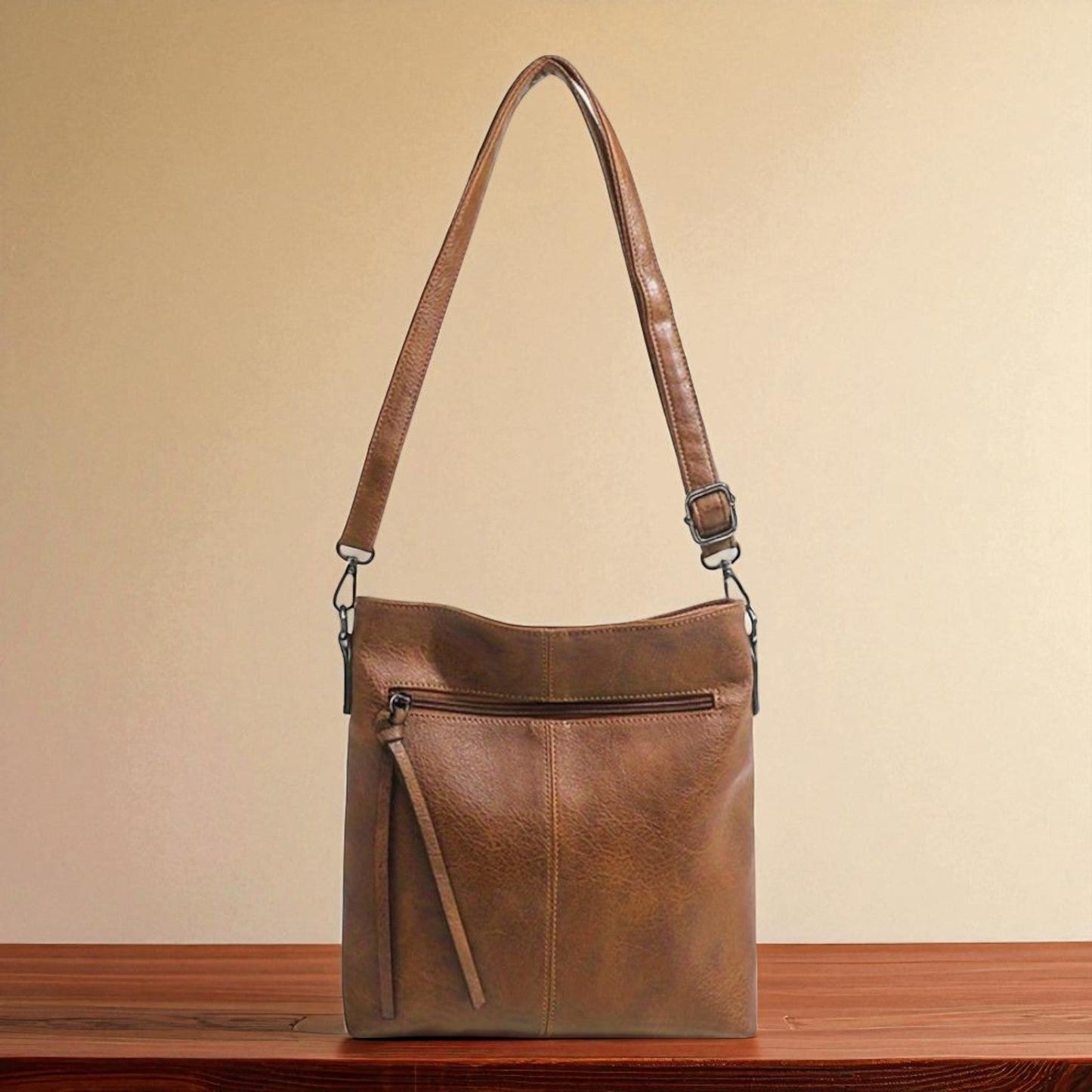 Stylish Brown Handbag for Women with Casual Zipper Design