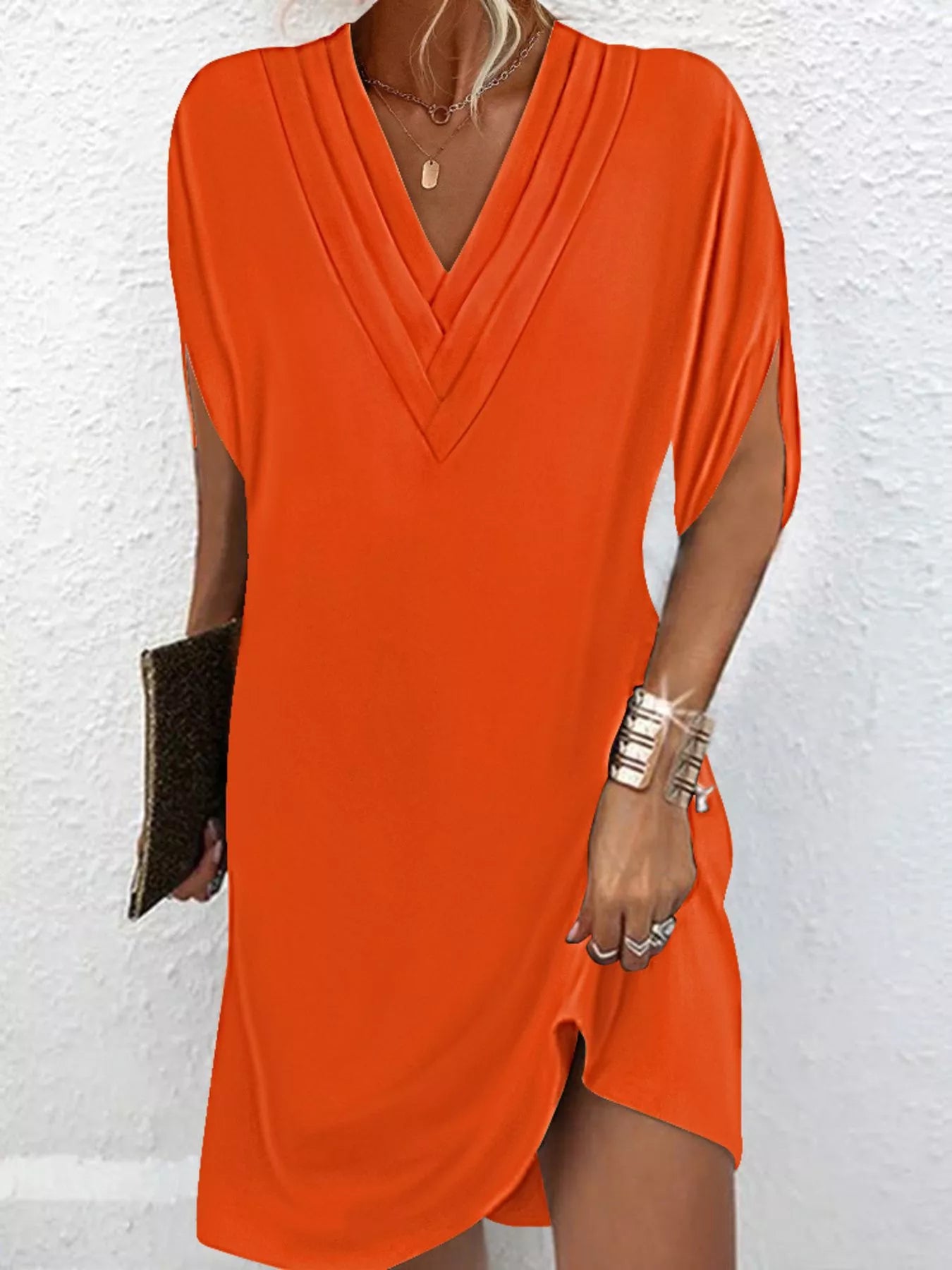 Stylish Mini Dress for Women with V Neck Slit