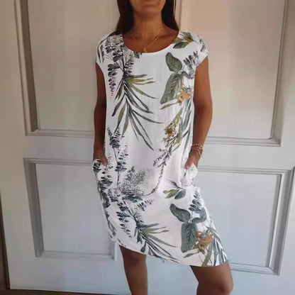 Stylish Canvas Midi Dress for Women with Short Sleeve