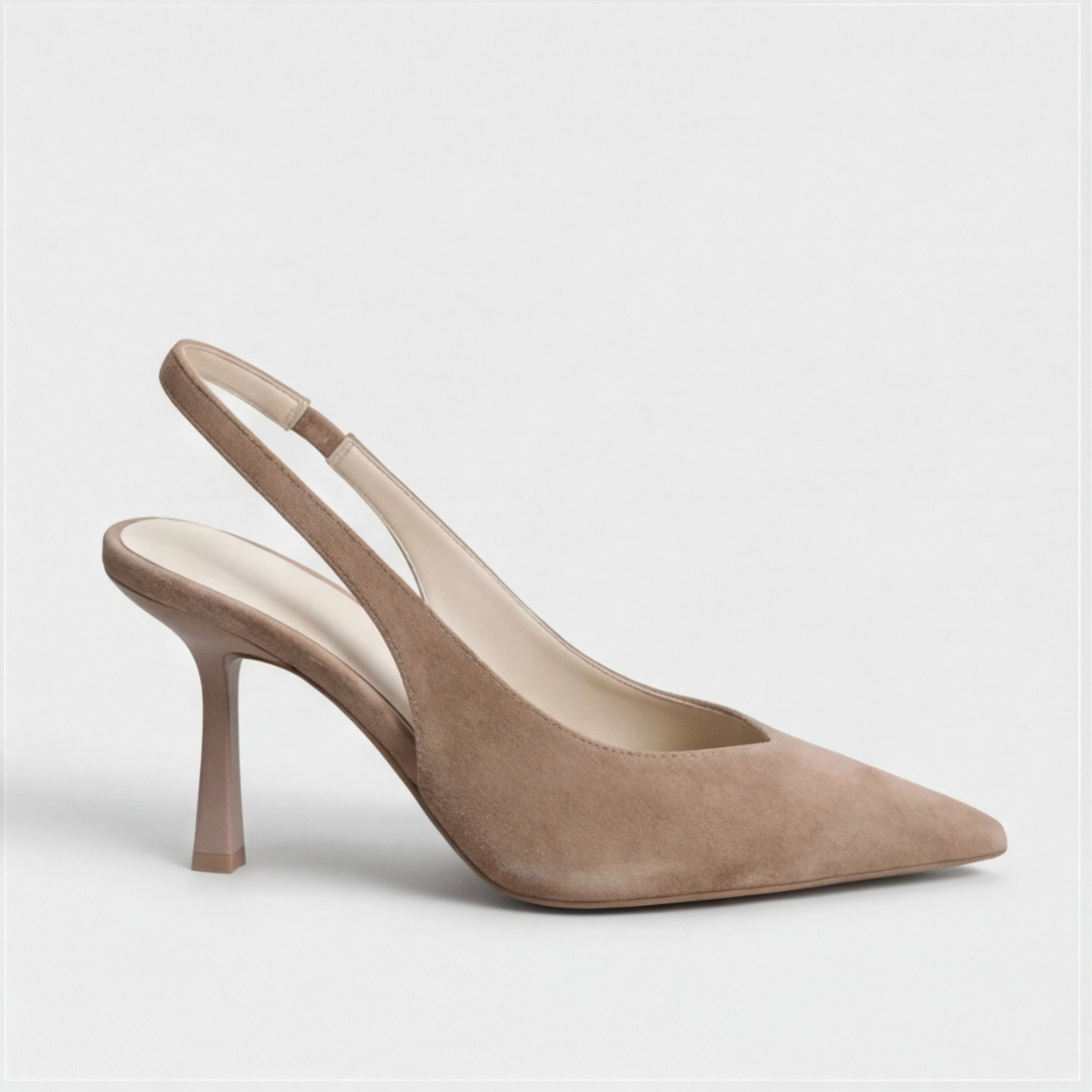 Comfortable Beige Heels for Women with Orthopedic Pointed Toe Slingback Style