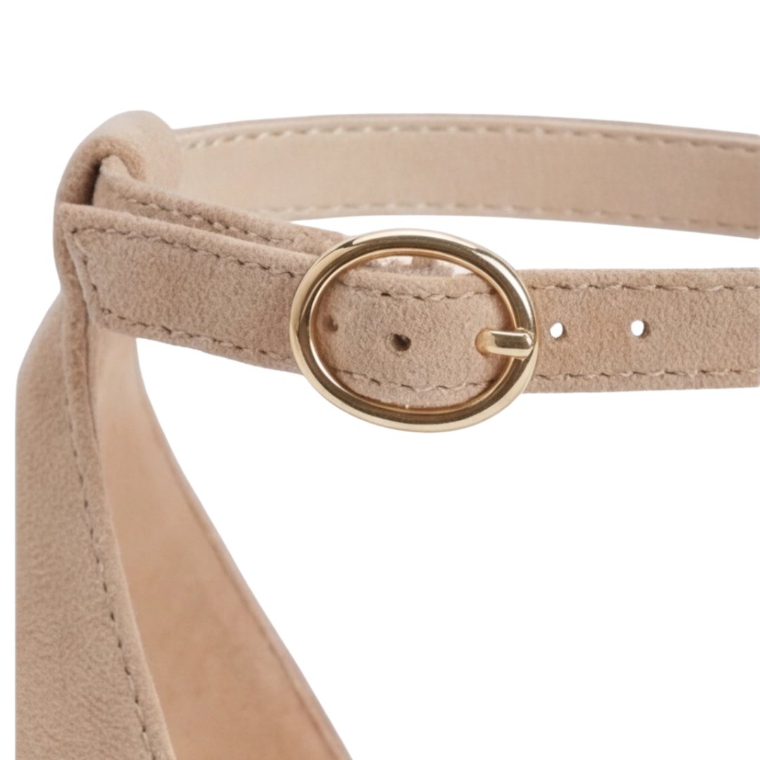Comfortable Beige Heels for Women with Open Toe Block Heel Ankle Strap Style