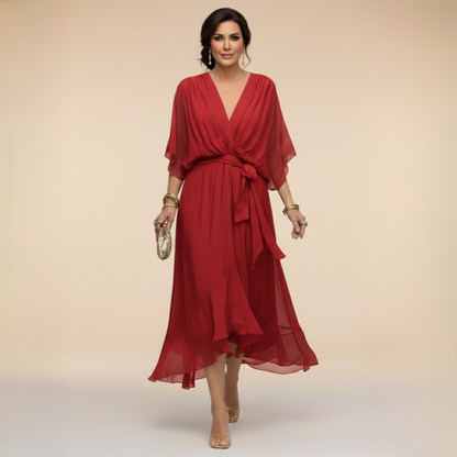 Stylish Chiffon Mini Dress for Women with V Neck