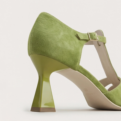 Comfortable Green Heels for Women with Closed Toe Cushioned Style