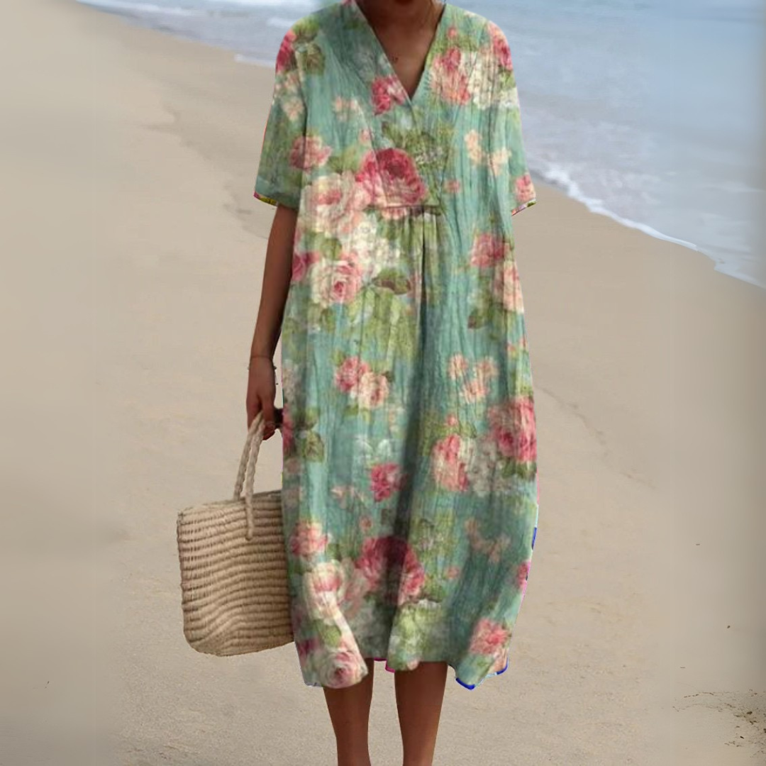 Effortless Flowy Floral Mini Dress for Women with V Neck