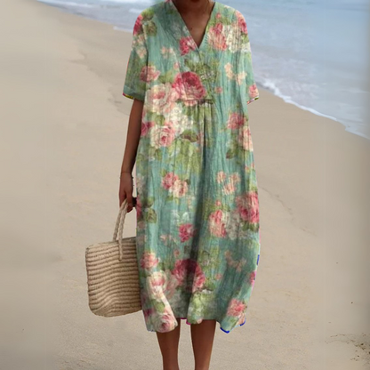 Effortless Flowy Floral Mini Dress for Women with V Neck