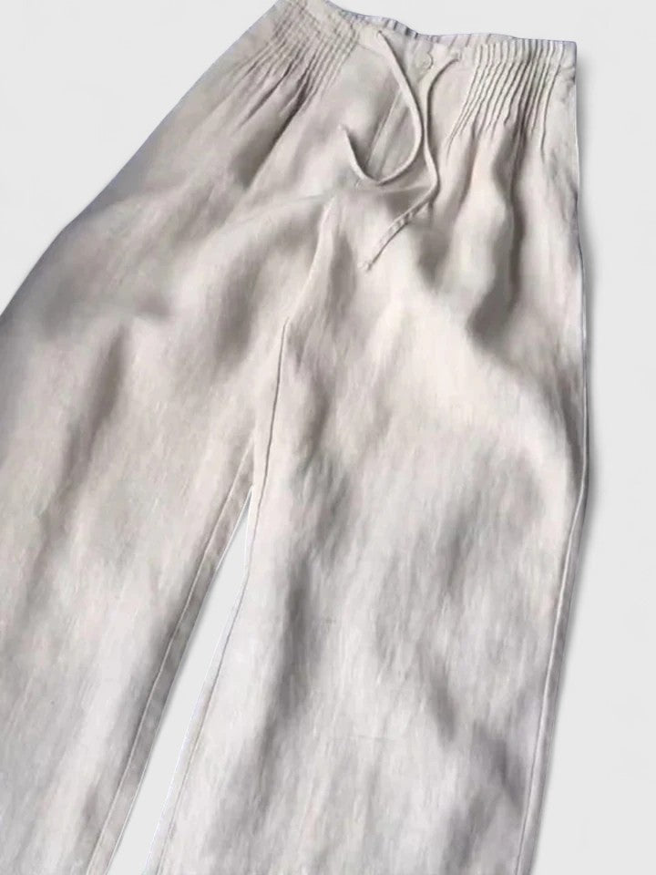 Effortless Linen Wide Leg Pants for Women with High Waist Pintuck Pleat Drawstring Casual Style