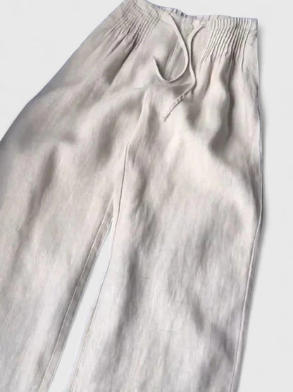 Effortless Linen Wide Leg Pants for Women with High Waist Pintuck Pleat Drawstring Casual Style